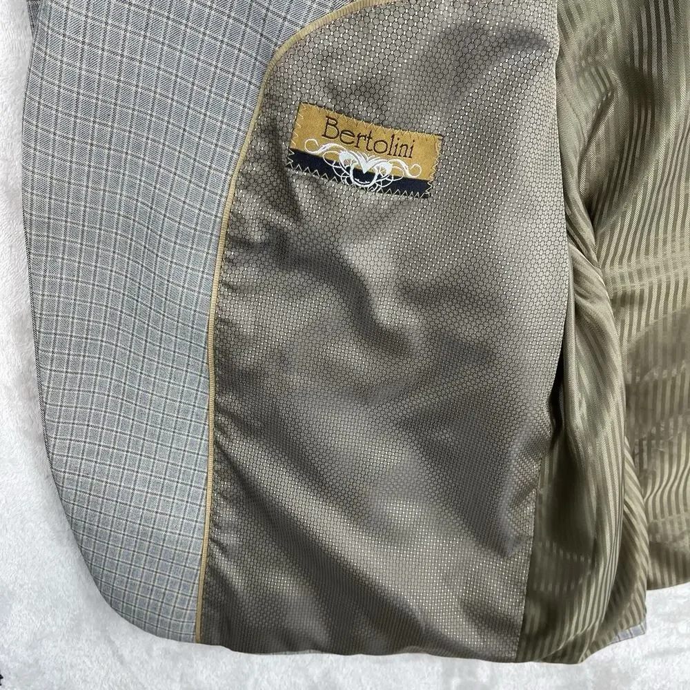 Bertolini Sport Coat Men's 48R Silk Wool Gray Plaid Super 140s Blazer Academia